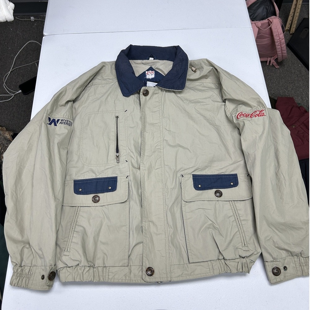 NFL Alumni Jacket Mens Large Tan Coca-Cola Wyeth Ayerst Houston Windbreaker F2